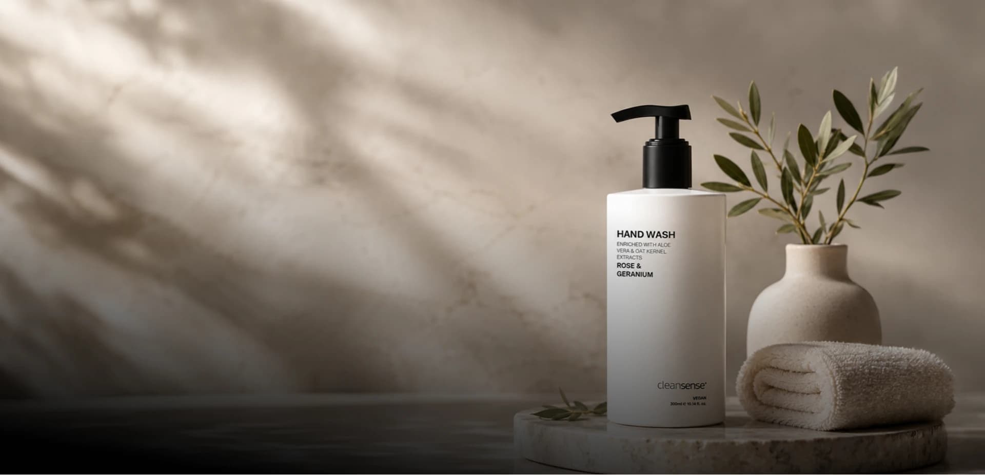 CleanSense signature hotel amenities in a spa bathroom